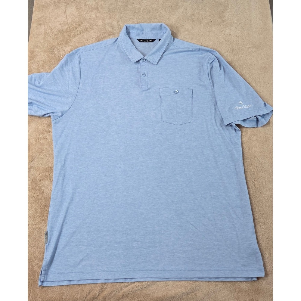 Travis Mathew Mens XXL Blue Polo Shirt Grand Wailea Logo Embroidered Pocket S/S